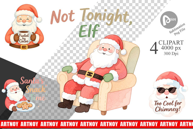 Clipart Quotes Watercolor Sassy Santa Claus Sublimation artnoy 