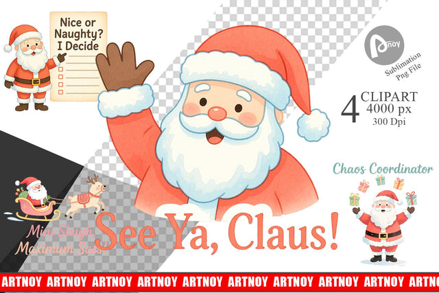 Clipart Quotes Watercolor Sassy Santa Claus Sublimation artnoy 