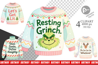Clipart Quotes Watercolor Ugly Sweater Sass Sublimation artnoy 
