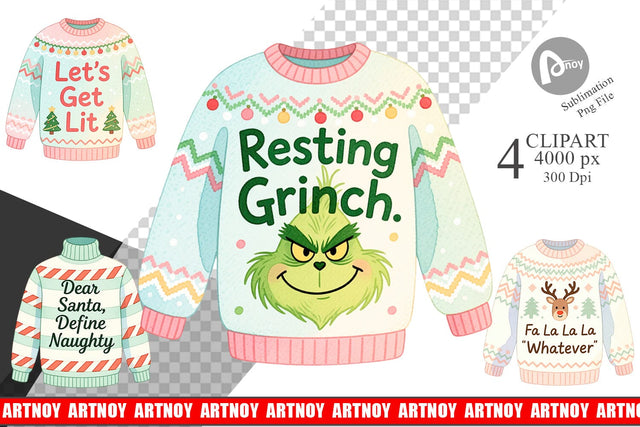 Clipart Quotes Watercolor Ugly Sweater Sass Sublimation artnoy 
