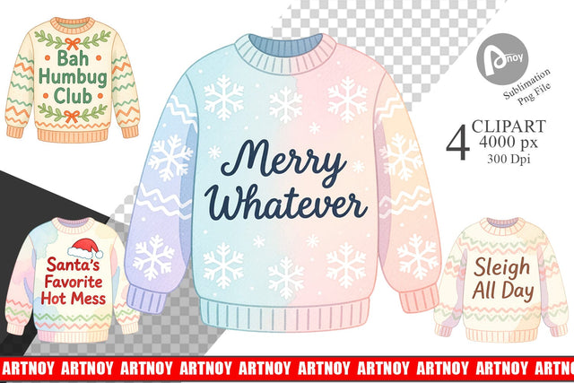 Clipart Quotes Watercolor Ugly Sweater Sass Sublimation artnoy 