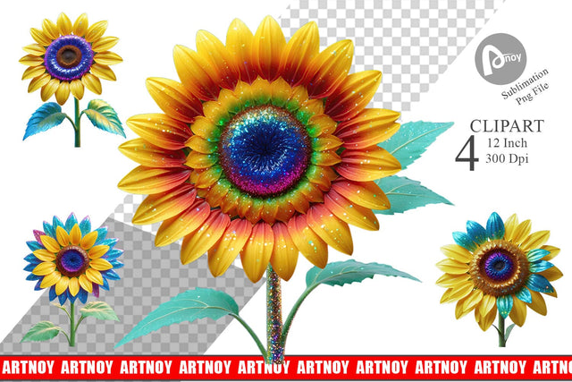 Clipart Rainbow Sunflower Sublimation artnoy 