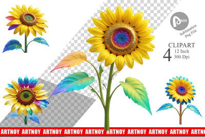 Clipart Rainbow Sunflower Sublimation artnoy 