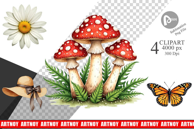 Clipart Retro 70s Summer Boho Watercolor Sublimation artnoy 