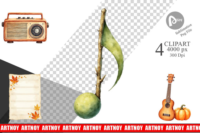 Clipart Retro Autumn Music Sublimation artnoy 