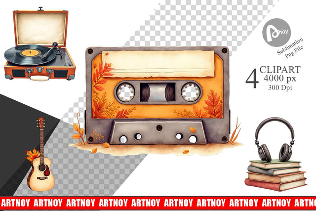 Clipart Retro Autumn Music Sublimation artnoy 