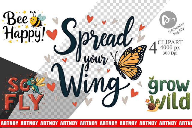 Clipart Retro Garden Critters Cute Motivational Quote Art Sublimation artnoy 