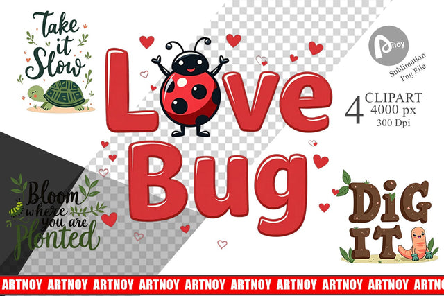 Clipart Retro Garden Critters Cute Motivational Quote Art Sublimation artnoy 