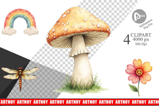 Clipart Retro Groovy Florals Sublimation artnoy 