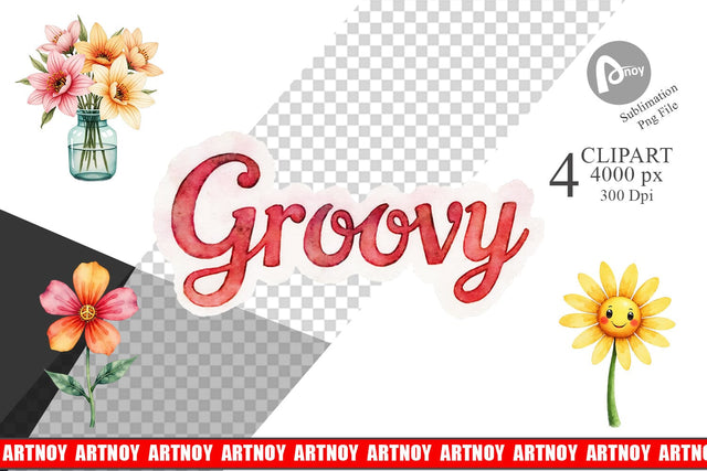 Clipart Retro Groovy Florals Sublimation artnoy 