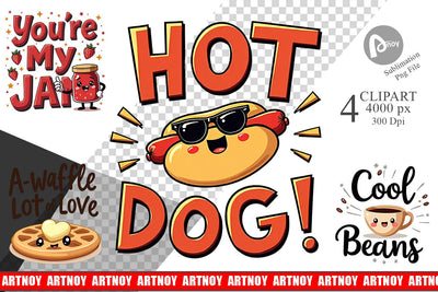 Clipart Retro Kawaii Diner Delights Cute Food Quote Sublimation artnoy 