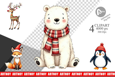 Clipart Retro Reindeer Friends Sublimation artnoy 