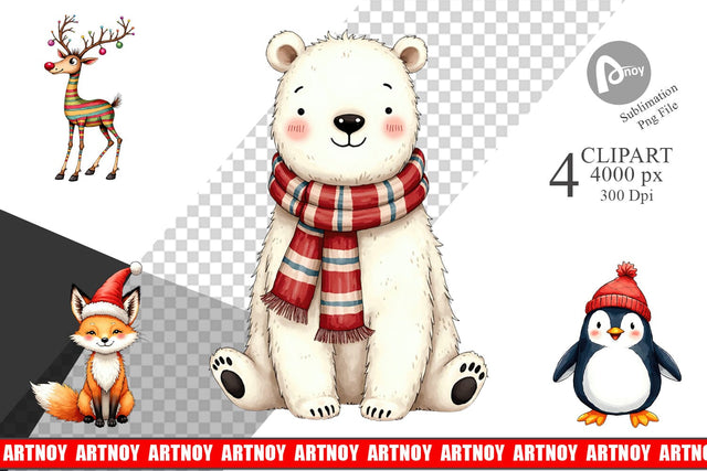 Clipart Retro Reindeer Friends Sublimation artnoy 