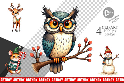 Clipart Retro Reindeer Friends Sublimation artnoy 