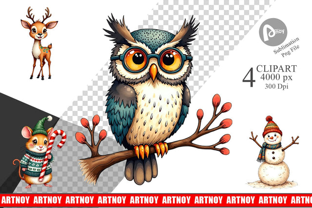 Clipart Retro Reindeer Friends Sublimation artnoy 