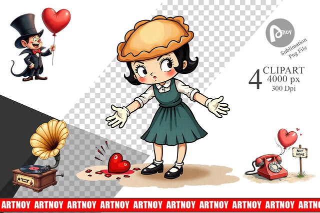 Clipart Retro Sarcastic Valentine Vintage Watercolor Sublimation artnoy 