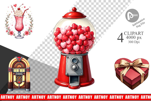 Clipart Retro Valentine's Sweetheart Cafe Sublimation artnoy 