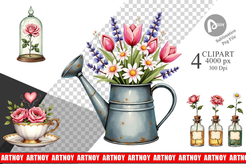 Clipart Romantic Blooms Vintage Floral Valentine Sublimation artnoy 