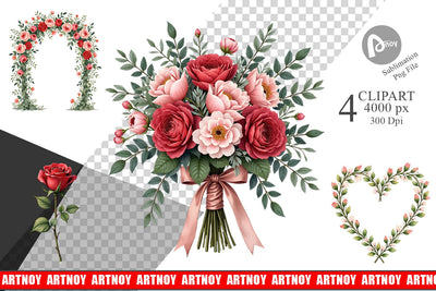 Clipart Romantic Blooms Vintage Floral Valentine Sublimation artnoy 