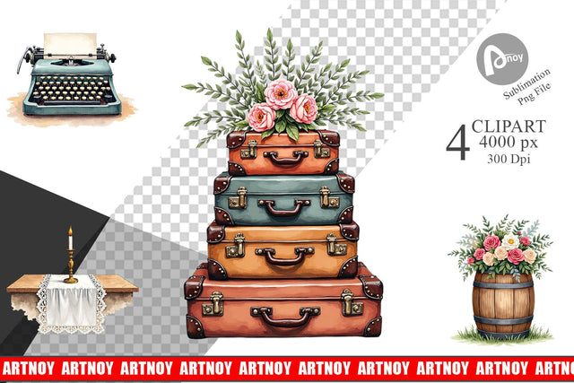 Clipart Rustic Romance Wedding Decor Elements Sublimation artnoy 
