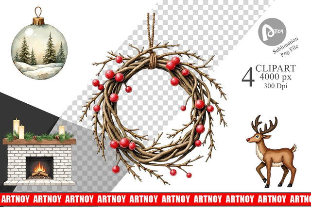 Clipart Rustic Woodland Christmas Sublimation artnoy 
