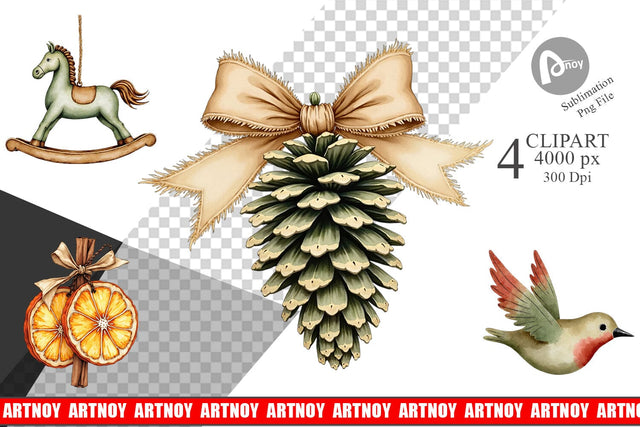Clipart Rustic Woodland Christmas Sublimation artnoy 