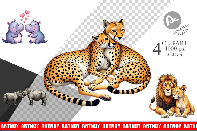 Clipart Safari Sweethearts Watercolor Sublimation artnoy 