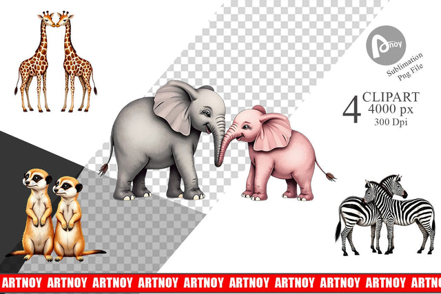 Clipart Safari Sweethearts Watercolor Sublimation artnoy 