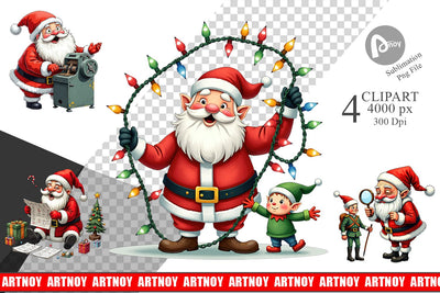 Clipart Santa's Quirky Workshop Watercolor Sublimation artnoy 