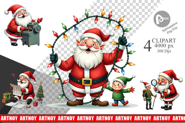 Clipart Santa's Quirky Workshop Watercolor Sublimation artnoy 