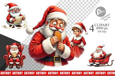 Clipart Santa's Quirky Workshop Watercolor Sublimation artnoy 