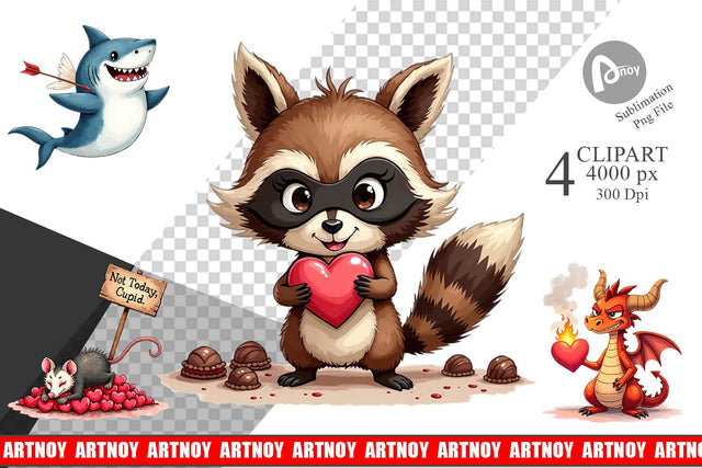 Clipart Sarcastic Animals Valentine Cynical Critters Watercolor Sublimation artnoy 