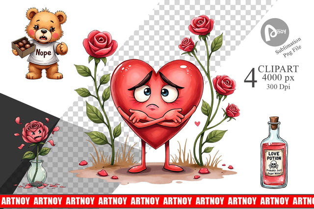 Clipart Sarcastic Cupid Watercolor Funny Anti-Valentine Sublimation artnoy 