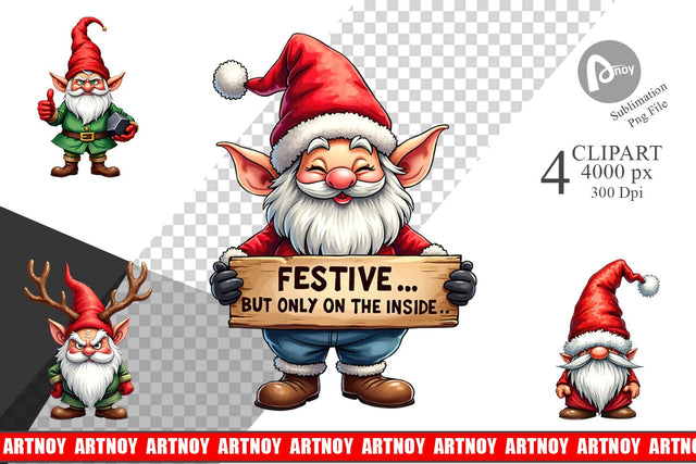 Clipart Sarcastic Holiday Gnomes Watercolor Sublimation artnoy 
