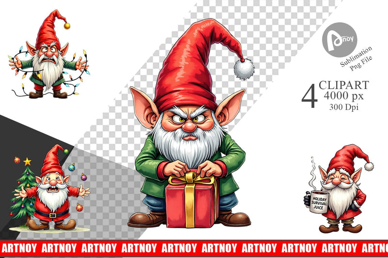 Clipart Sarcastic Holiday Gnomes Watercolor Sublimation artnoy 