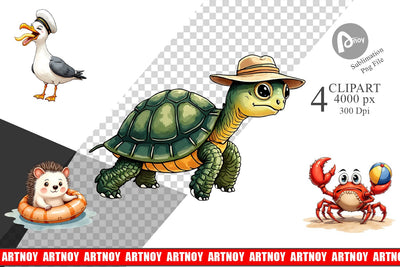 Clipart Sarcastic Summer Animals Watercolor Sublimation artnoy 