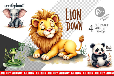 Clipart Sassy Big-Eyed Animal Watercolor Puns Sublimation artnoy 