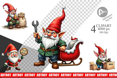 Clipart Sassy Santa's Helpers: Watercolor Gnome Crew Sublimation artnoy 