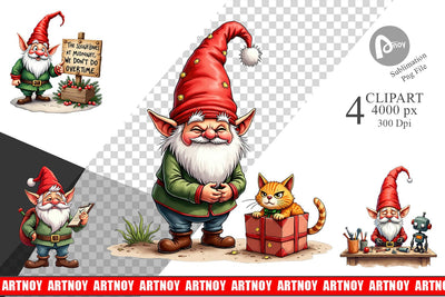 Clipart Sassy Santa's Helpers: Watercolor Gnome Crew Sublimation artnoy 