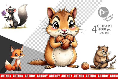 Clipart Scruffy Woodland Wanderers Forest Friends Sublimation artnoy 