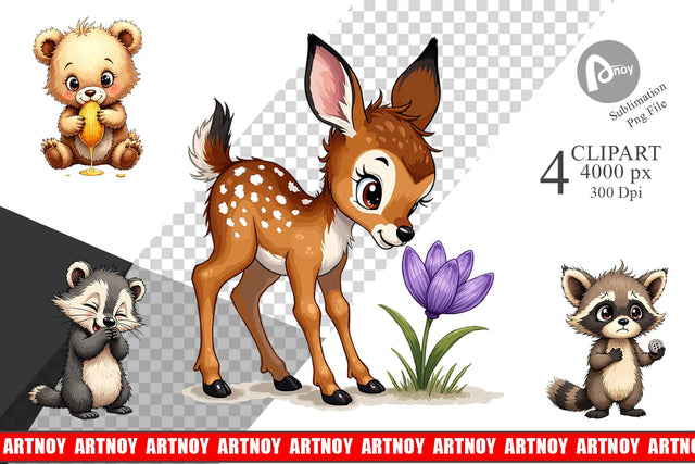 Clipart Scruffy Woodland Wanderers Forest Friends Sublimation artnoy 