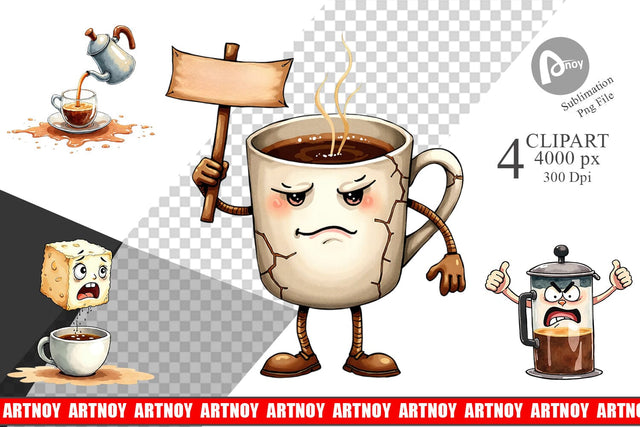 Clipart Sentient Sarcastic Mugs Watercolor Sublimation artnoy 