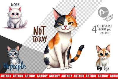 Clipart Snarky Felines Watercolor Sublimation artnoy 