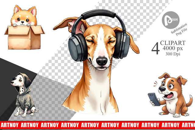 Clipart Socially Awkward Pups Sarcastic Watercolor Sublimation artnoy 