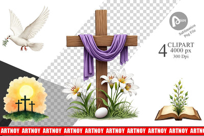 Clipart Spiritual Easter Lilies and Crosses Watercolor Sublimation artnoy 