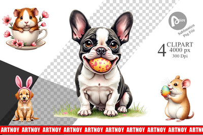 Clipart Spring Garden Pets Easter Watercolor Sublimation artnoy 