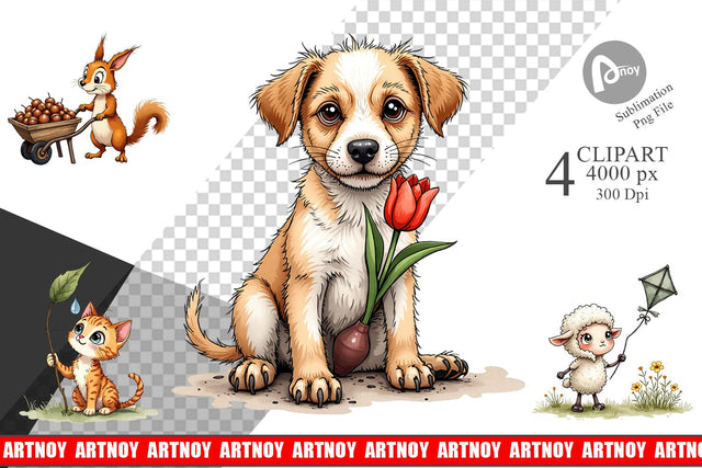 Clipart Springtime Shenanigans Playful Animal Antics Sublimation artnoy 
