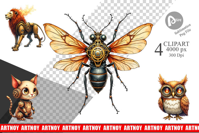 Clipart Steampunk Menagerie Sublimation artnoy 