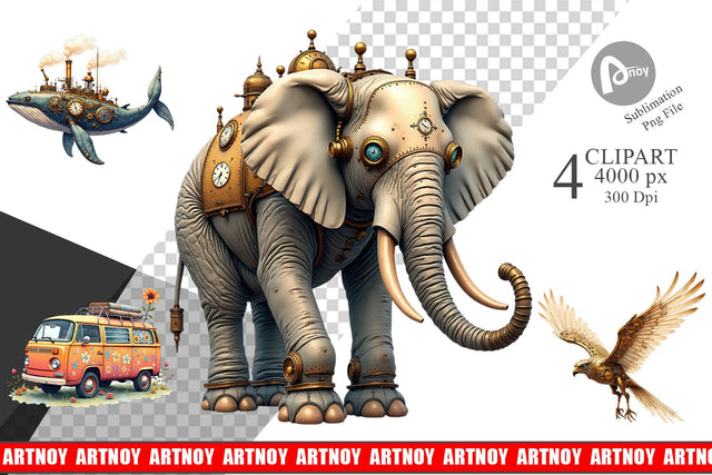 Clipart Steampunk Menagerie Sublimation artnoy 
