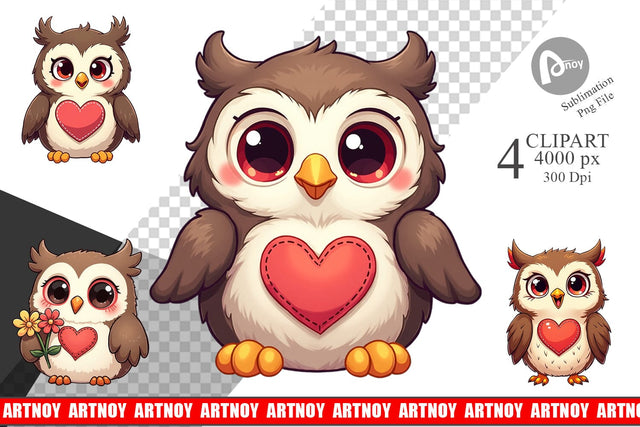 Clipart Stitched Owl Poses Sublimation artnoy 